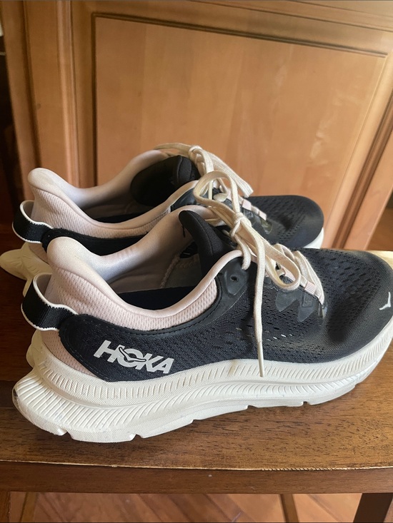 Hoka Black and White Cushioned Running Sneakers Womens